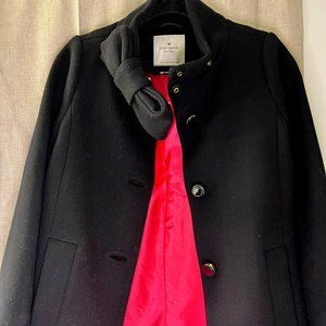 Kate Spade New York High Collar Black Bow Wool Coat
